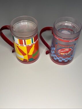 Coca Cola 2001 Multicolor Acrylic Freezer Mugs with Red Handles - Set of 2